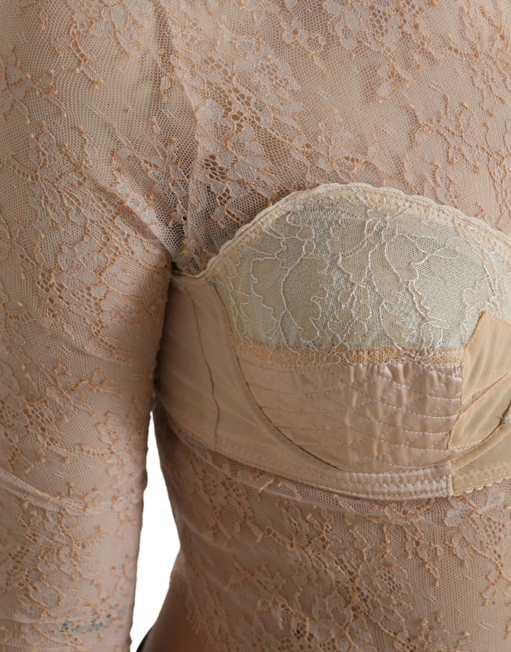 Beige lace bra with scalloped edge and quilted underwire cups from dolce gabbana nylon floral lace bustier cropped top