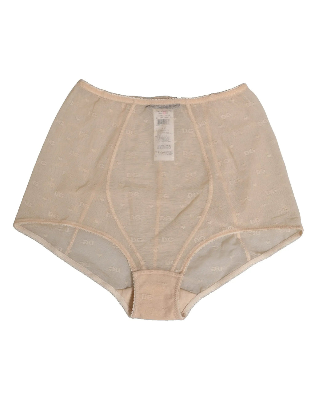 Dolce & gabbana beige nylon taille haute culotte en dentelle transparente avec motif subtil et ceinture élastique