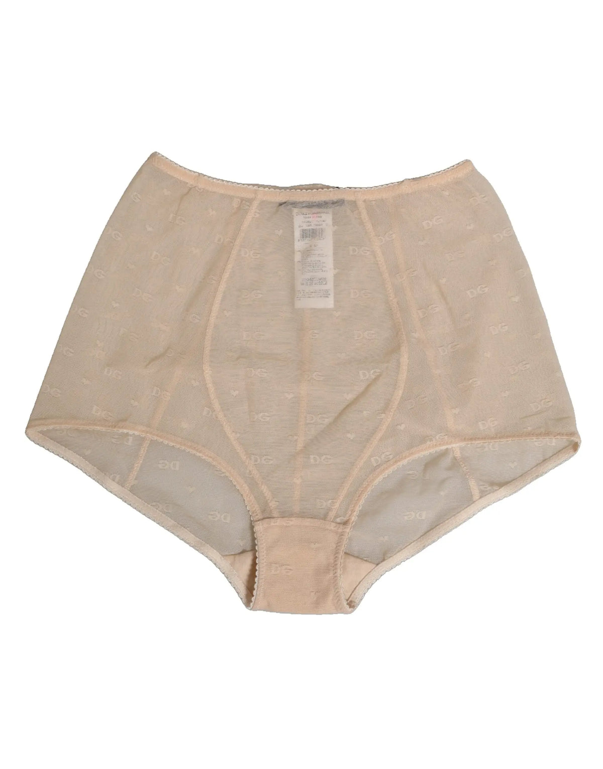 Beige Dolce & Gabbana nylon high waist girdle panty with sheer lace, subtle pattern, and elastic waistband