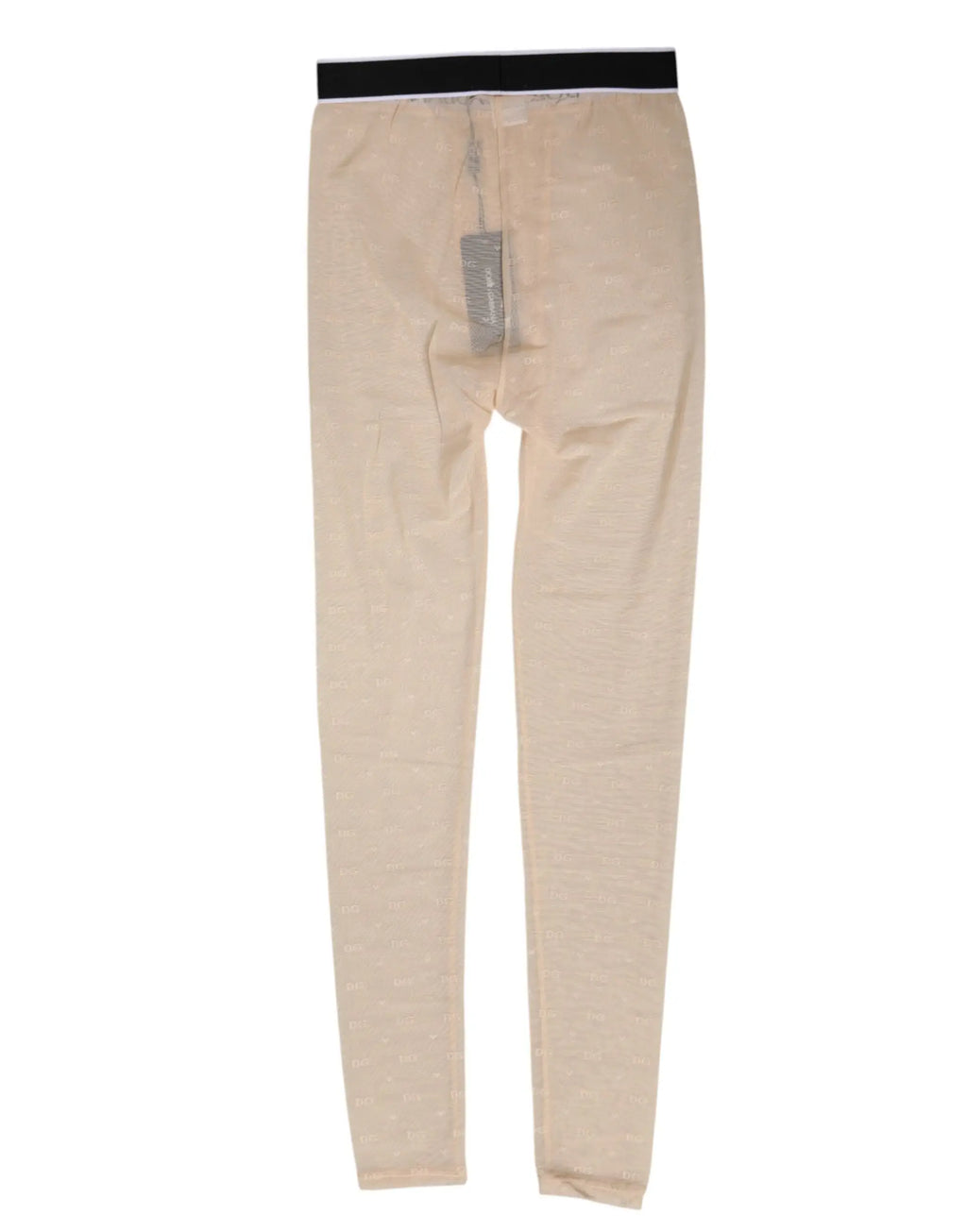 Legging beige extensible en nylon dolce gabbana avec logo en dentelle et ceinture élastique noire