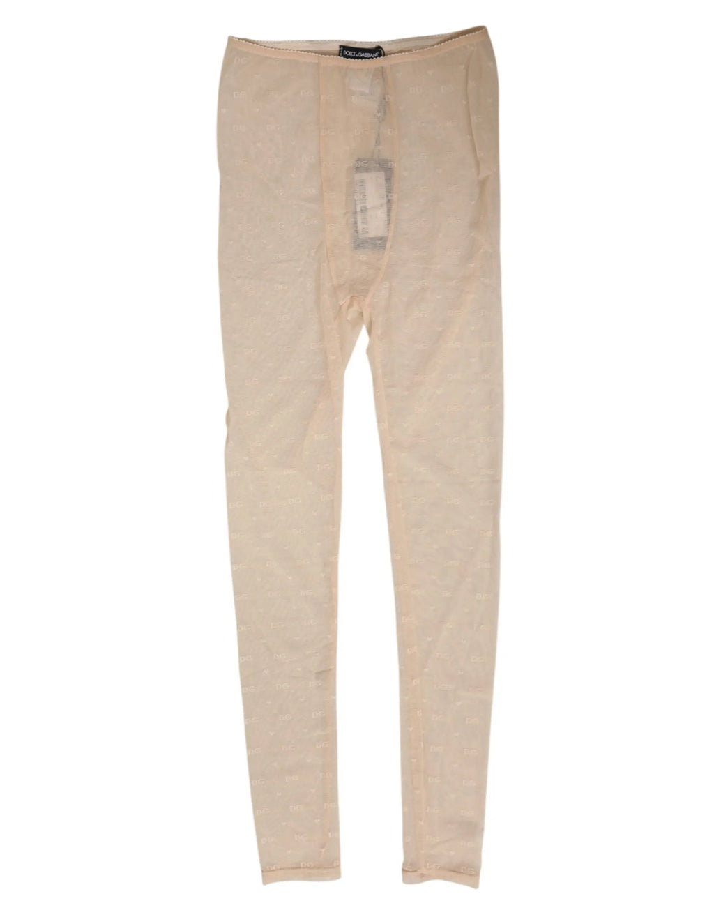Leggings beige en nylon stretch dolce & gabbana avec logo en dentelle et étiquette de marque au niveau de la taille