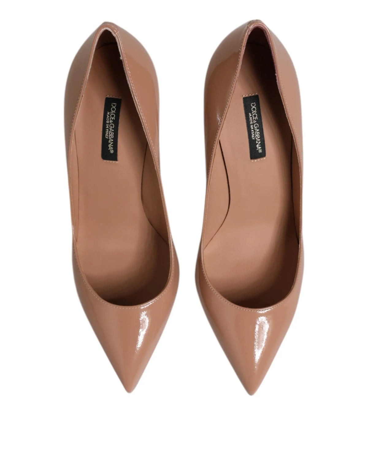 Dolce & gabbana escarpins beige en cuir verni avec talons aiguilles pointus