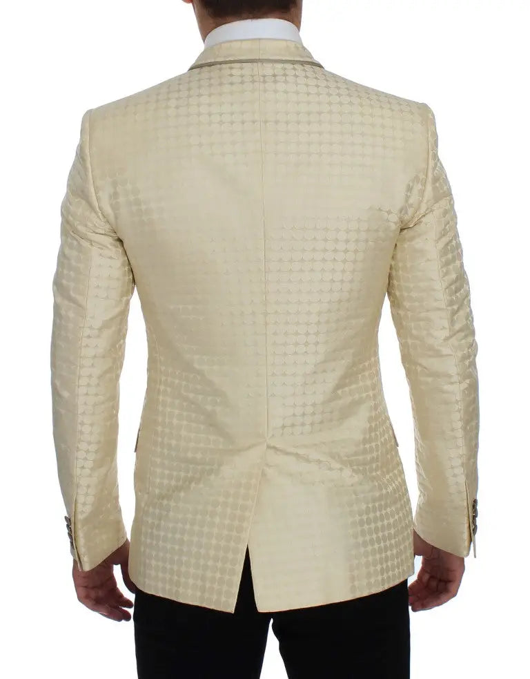 Blazer deux pièces beige dolce & gabbana en soie à pois avec motif géométrique subtil et tissu texturé