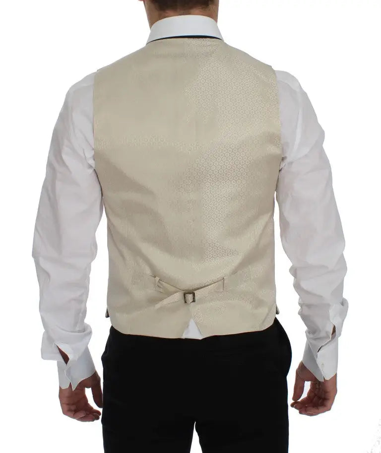 Dos dun gilet beige texturé dolce et gabbana en soie à motif pois avec fermeture boucle simple