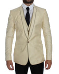 Dolce & gabbana blazer beige en soie à pois avec motif géométrique subtil et revers en satin assortis