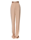 Pantalon beige dolce et gabbana en polyester taille mi-haute avec ceinture satinée et coupe fuselée