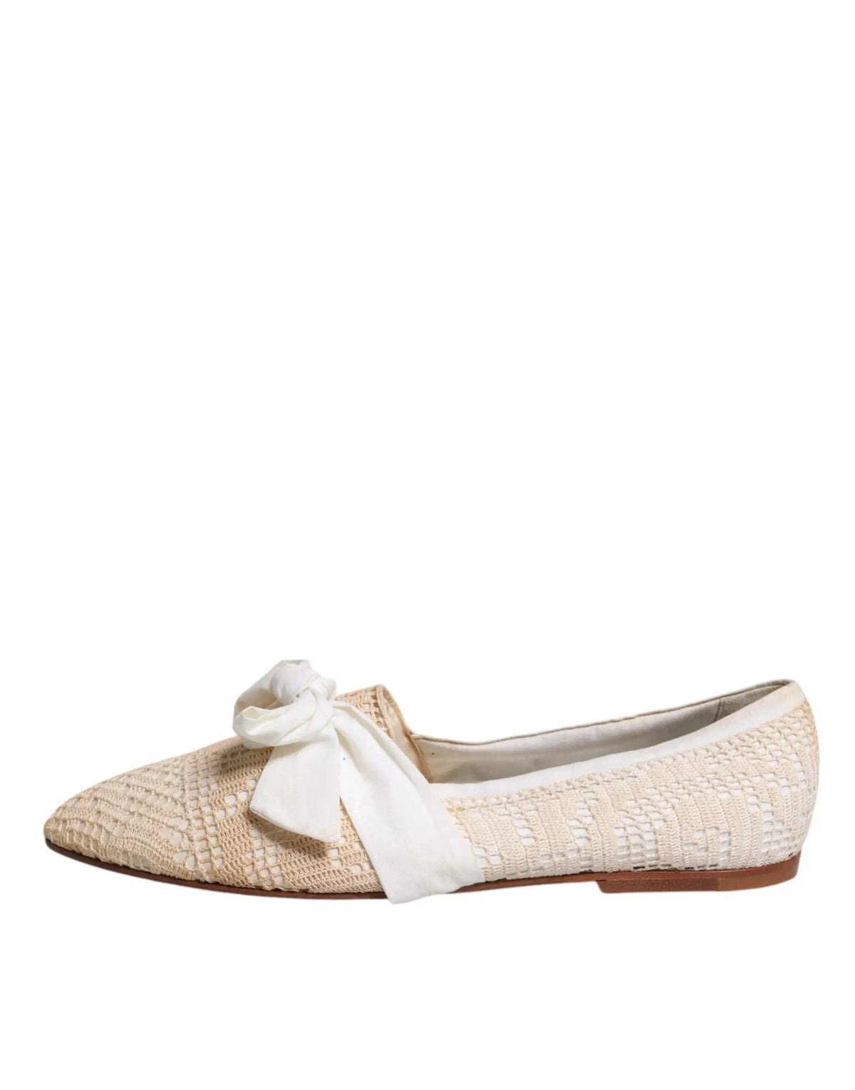 Beige dolce & gabbana ballerines en tissu avec noeud en satin blanc à l’avant