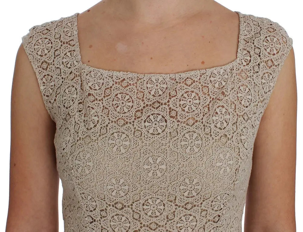Beige dentelle top avec motifs circulaires complexes et encolure carrée dans robe Dolce & Gabbana ricamo en coton