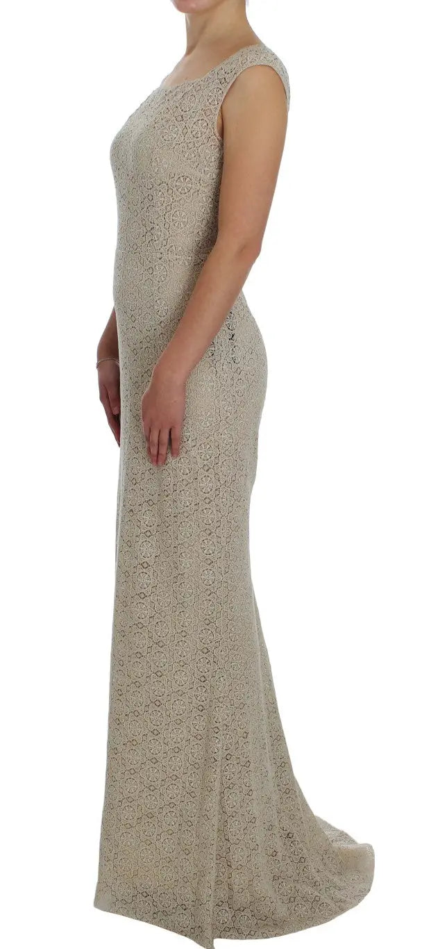 Robe beige en coton avec dentelle ricamo et coupe sirène fitted de dolce & gabbana