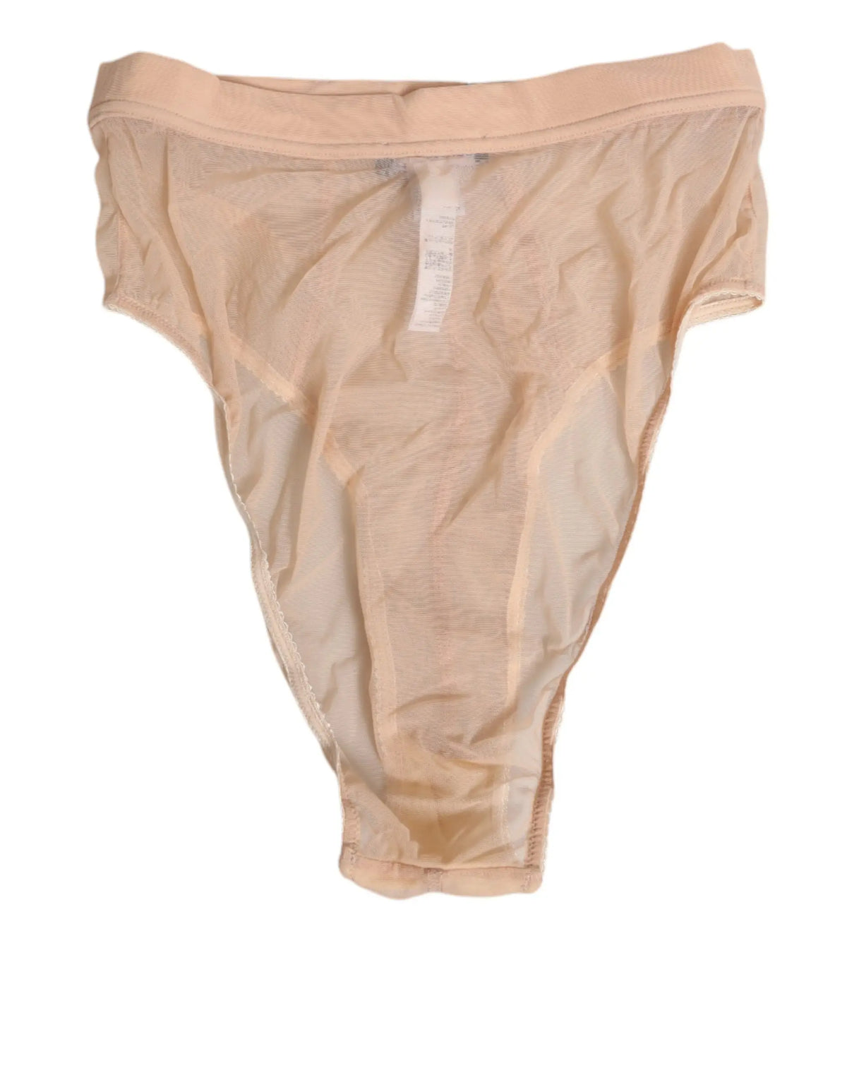 Beige sheer mesh thong with elastic waistband by dolce & gabbana high waist panty underwear front view