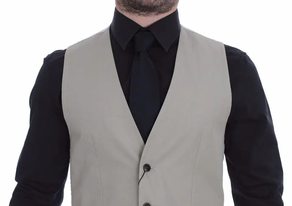 Dolce & gabbana beige silk blend dress formal vest gilet en laine gris clair à col en v classique et fermeture trois boutons