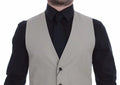 Dolce & gabbana beige silk blend dress formal vest gilet en laine gris clair à col en v classique et fermeture trois boutons