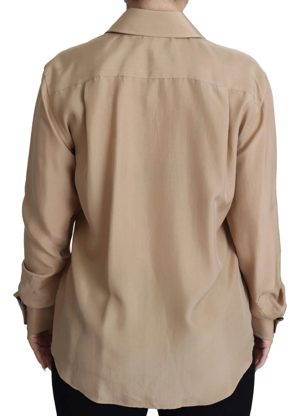 Chemise beige en soie dolce & gabbana à manches longues avec col classique et boutons décoratifs