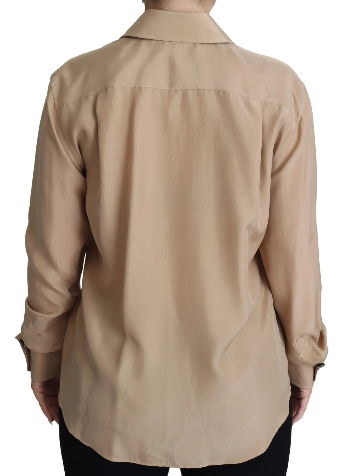 Chemise beige en soie dolce & gabbana à manches longues avec col classique et boutons décoratifs
