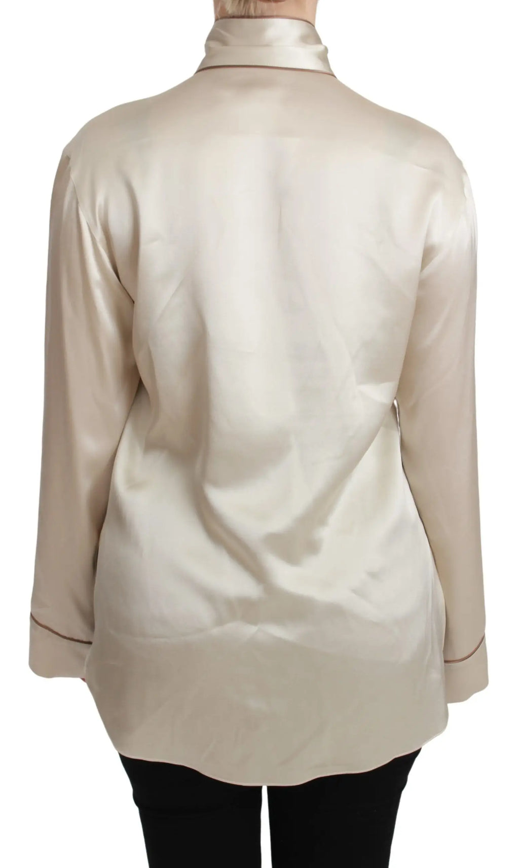 Blouse queen beige en satin de soie avec surpiqûres contrastées discrètes dolce gabbana