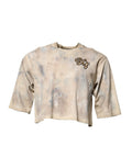 T-shirt cropped beige tie dye dolce gabbana avec logo brodé dc doré sur la poitrine