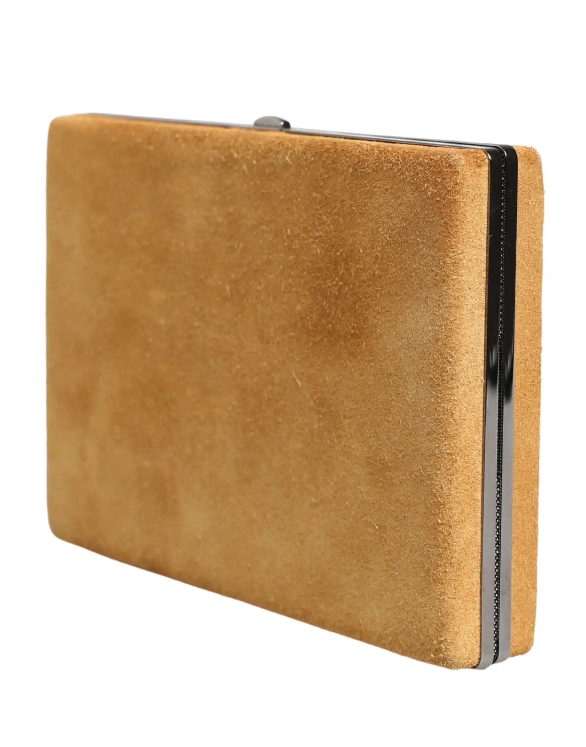Pochette pour femme dolce gabbana en cuir velours beige à fermeture éclair noire et finitions argentées en daim tan