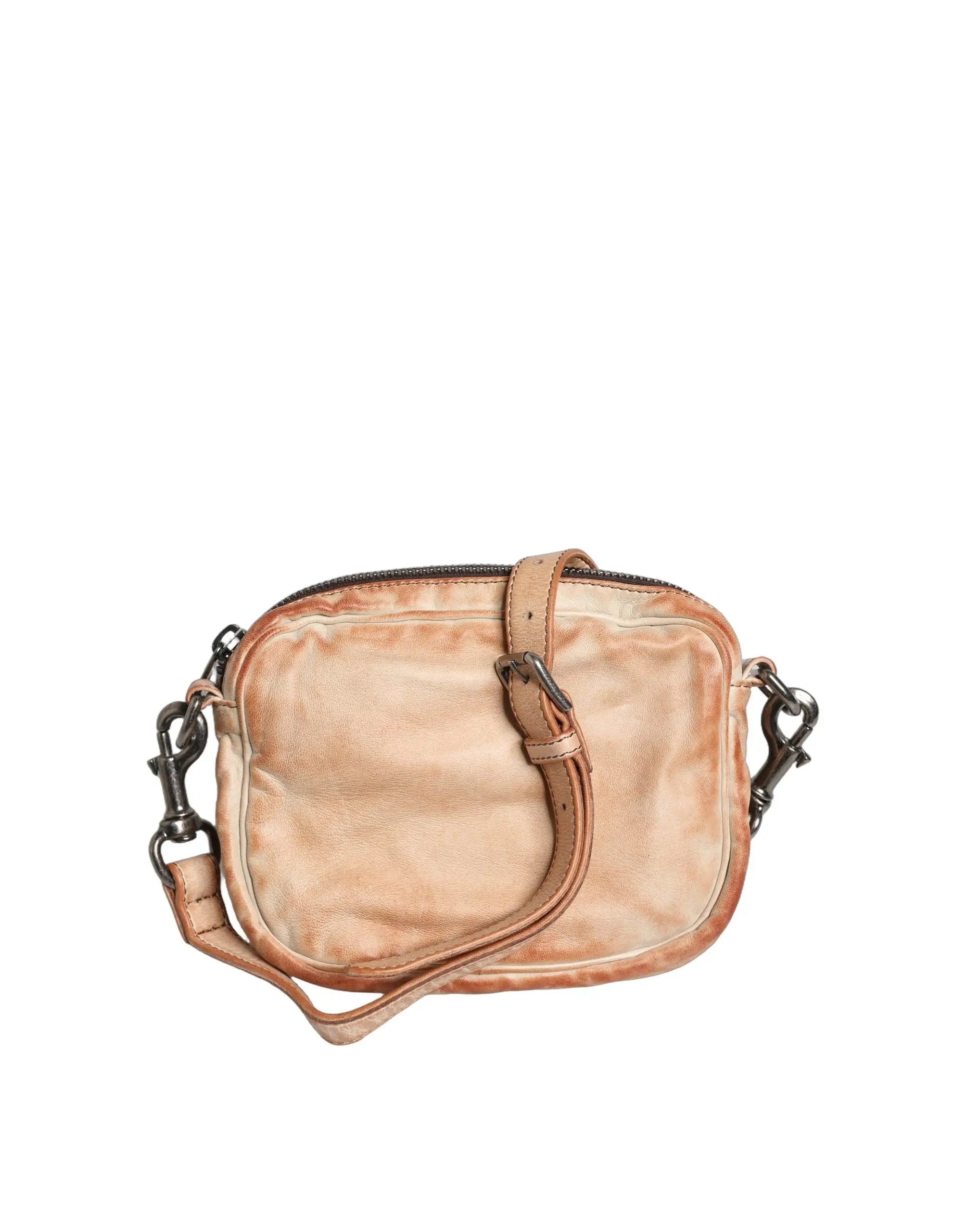 Dolce & gabbana beige vintage leather crossbody bag with distressed tan leather and dark metal hardware
