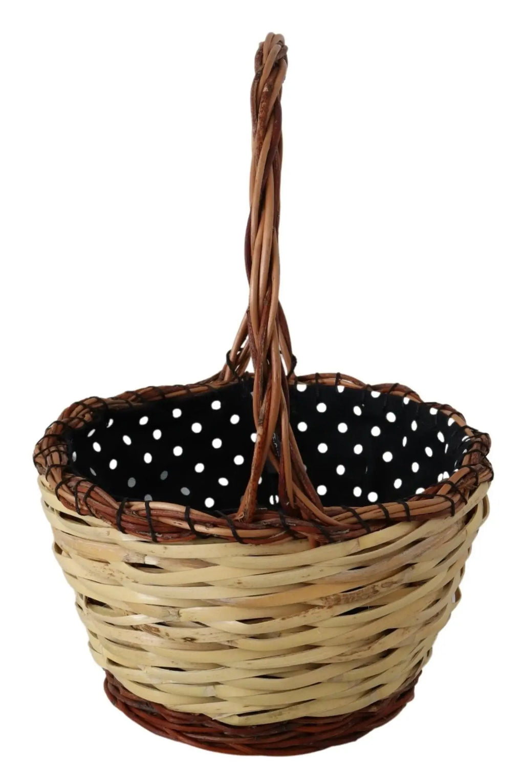 Beige sac cabas en rotin tressé dolce & gabbana avec anse torsadée et doublure à pois noirs