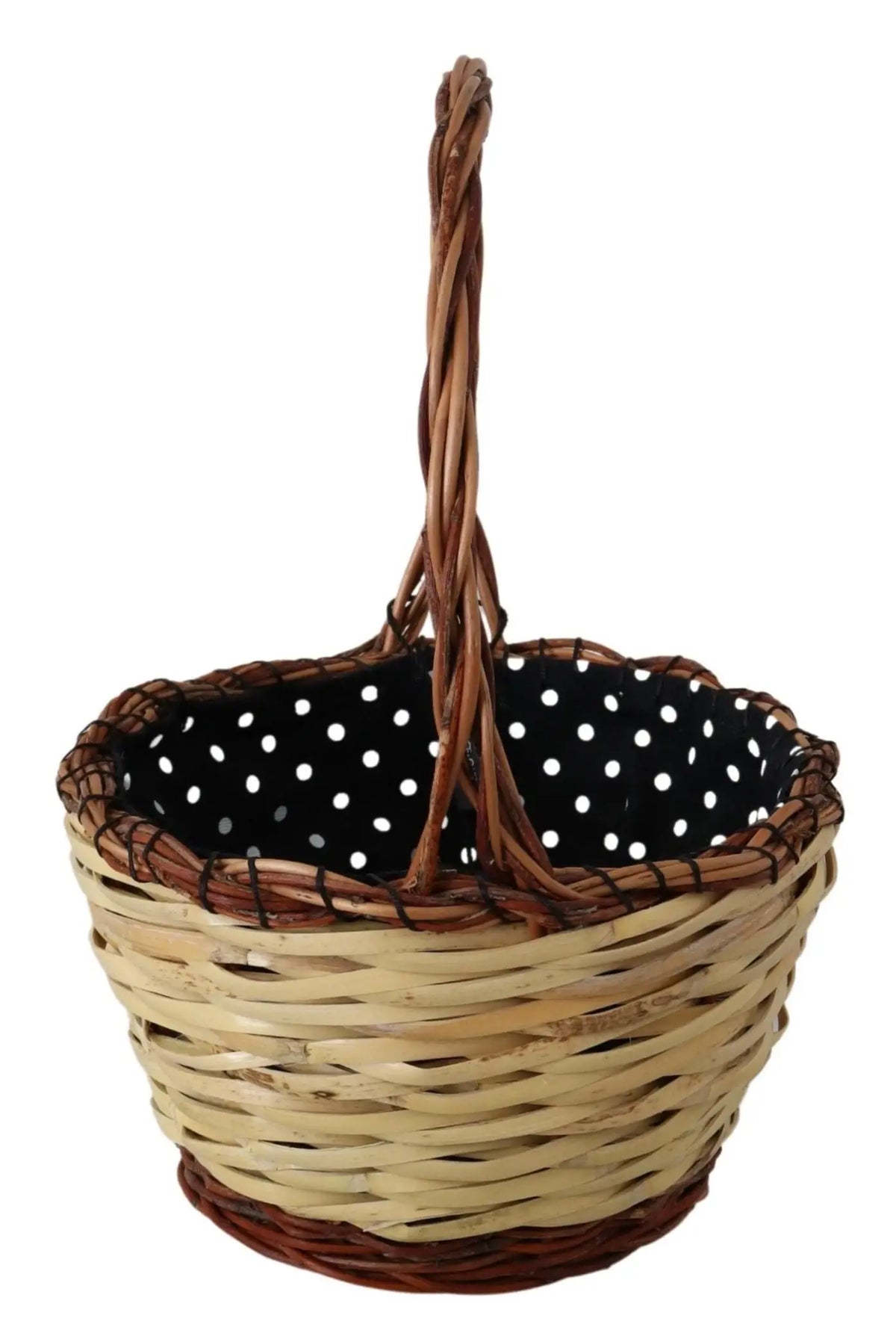 Beige sac cabas en rotin tressé dolce & gabbana avec anse torsadée et doublure à pois noirs
