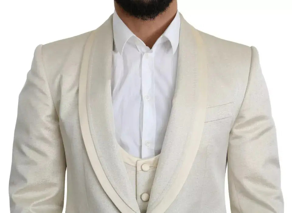 Veste de smoking crème avec revers en satin et gilet assorti dolce gabbana beige laine crème costume sicilia trois pièces