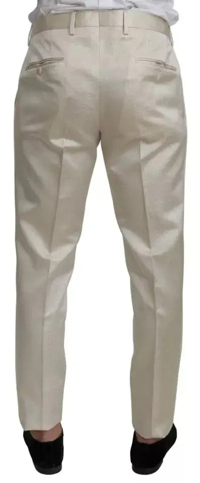 Pantalon formel beige dolce gabbana en laine avec coupe droite et plis subtils devant pour costume trois pièces crème