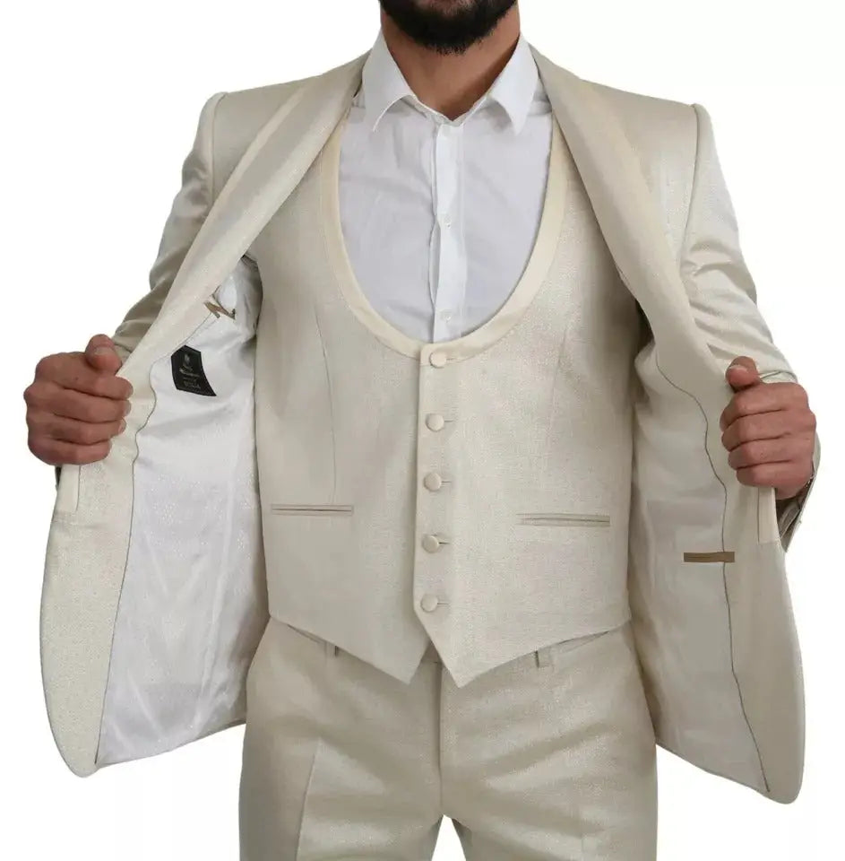 Costume trois pièces beige en laine crème dolce gabbana avec texture subtile et boutons assortis