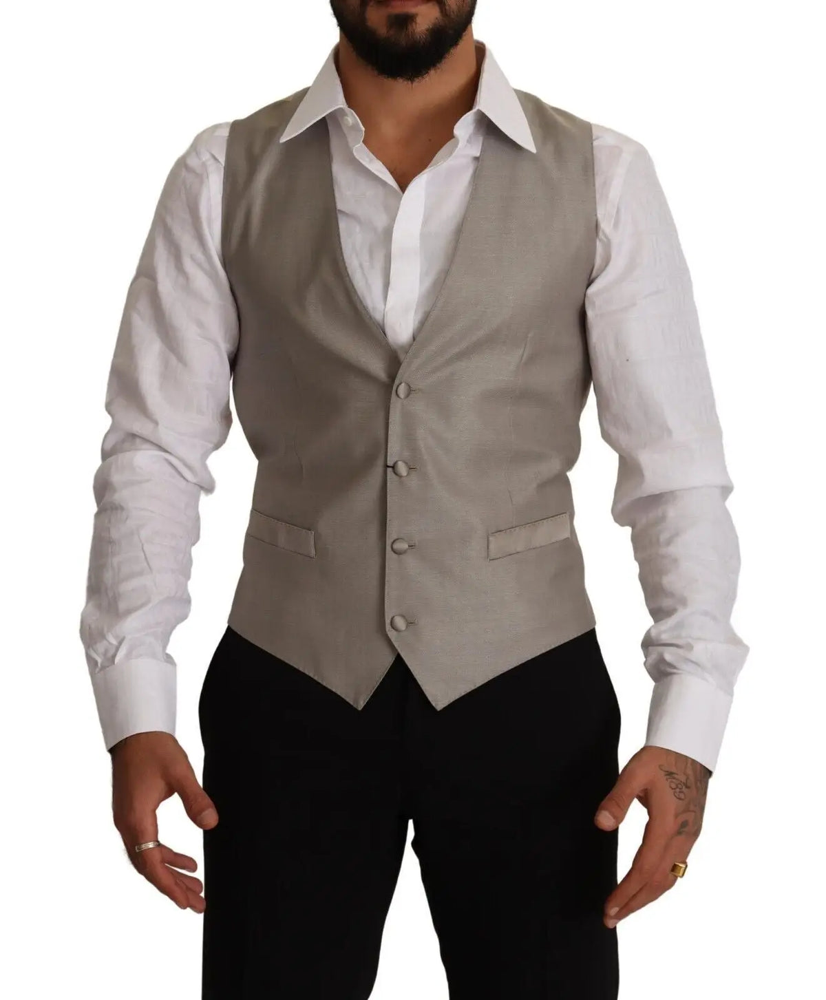 Dolce & gabbana beige gilet en laine à coupe ajustée avec cinq boutons assortis et finition élégante