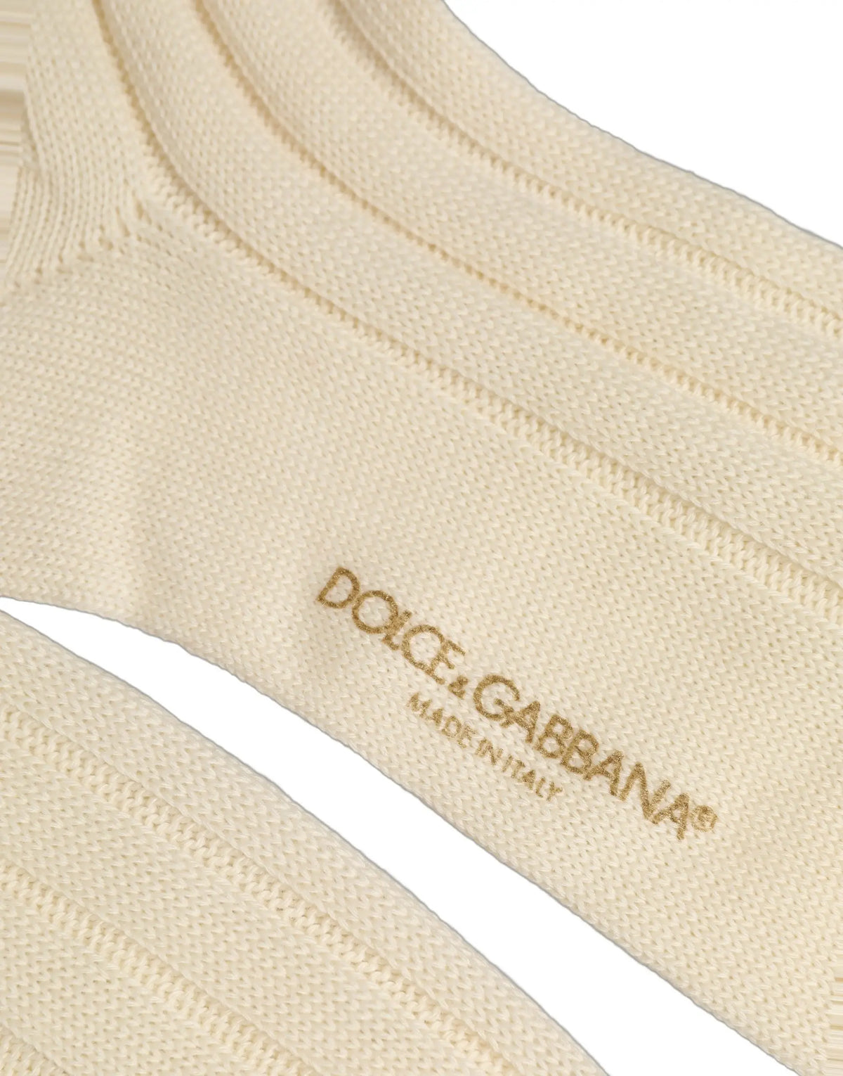 Chaussettes crème en laine extensible dolce & gabbana avec texture côtelée et broderie dorée au genou