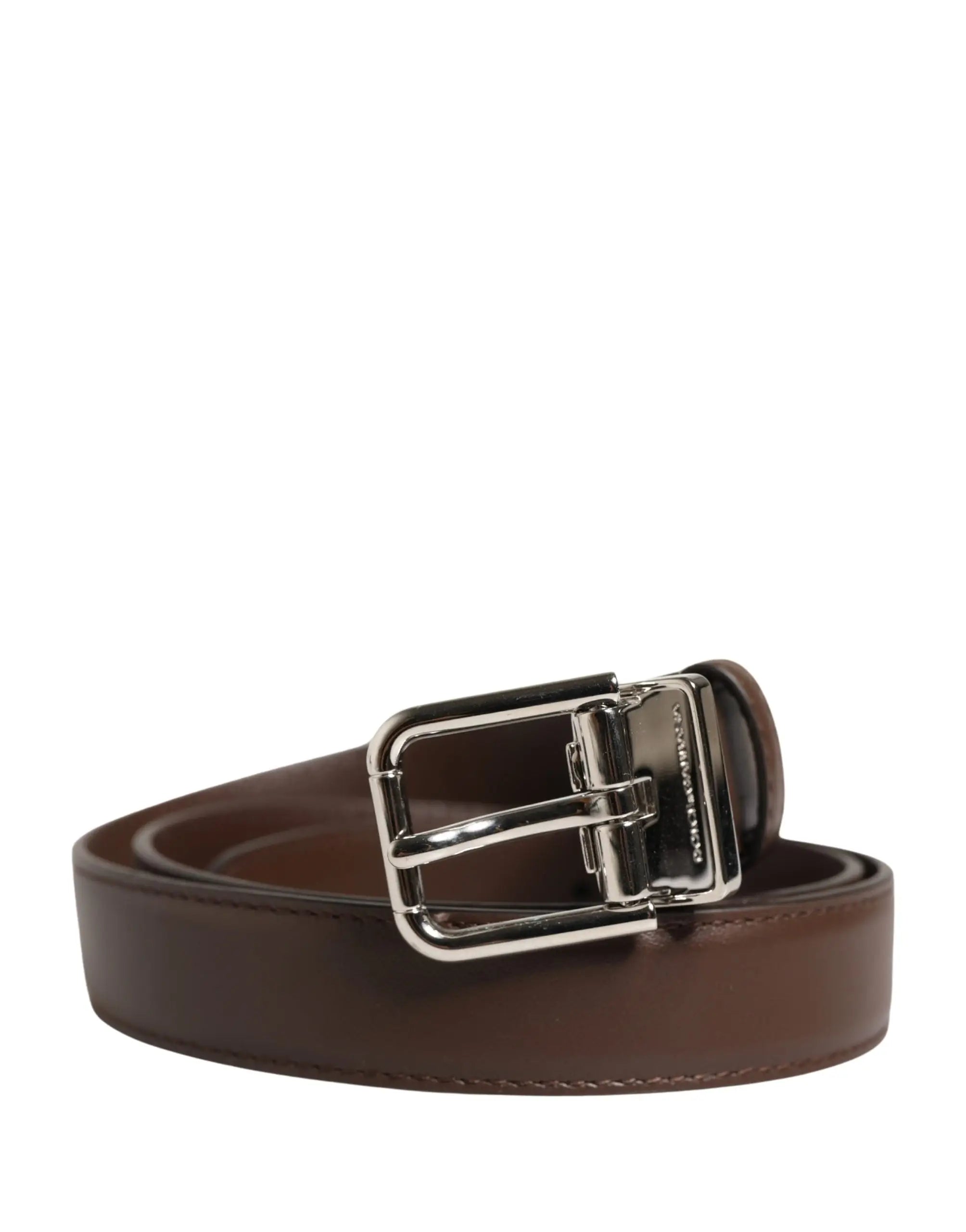 Ceinture dolce & gabbana homme en cuir marron avec boucle en métal argenté logo dolce & gabbana classique