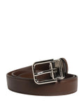 Ceinture homme dolce & gabbana en cuir marron classique avec boucle métal argentée logo dolce & gabbana