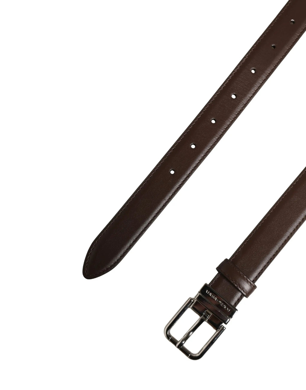 Ceinture dolce & gabbana en cuir marron avec boucle métal argentée et nom de la marque embossé sur le passant