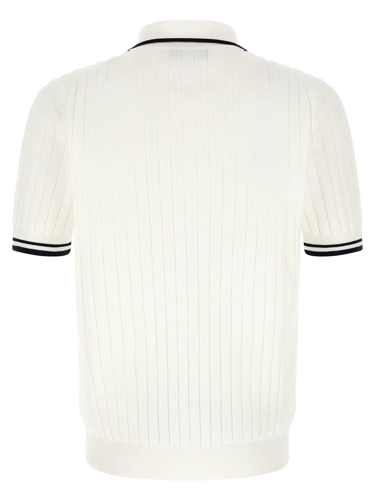 Polo blanc en coton dolce & gabbana avec bordures noires sur col et manches en maille côtelée