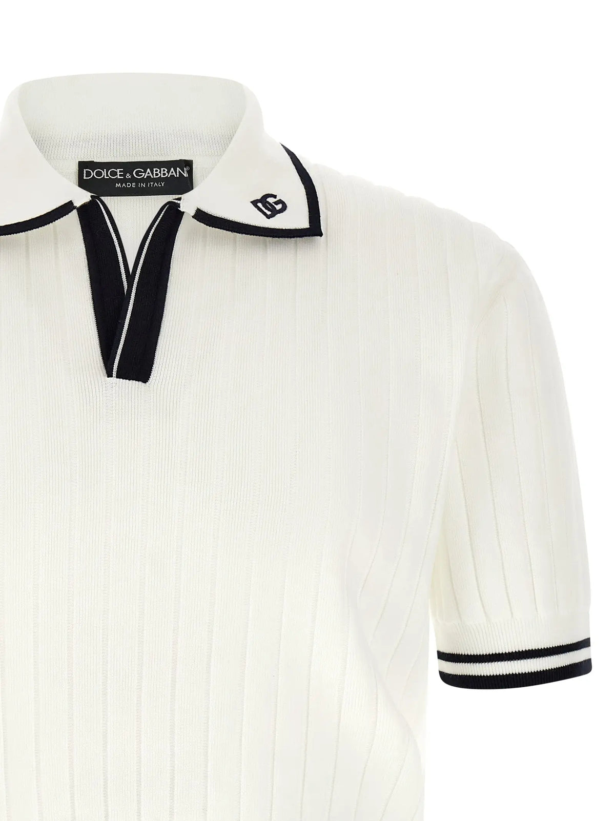 Polo en coton blanc côtelé avec bordures noires dolce & gabbana élégant et confortable