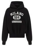 Dolce & Gabbana sweatshirt bicolore en coton noir avec inscription milano 984 blanche sur la poitrine