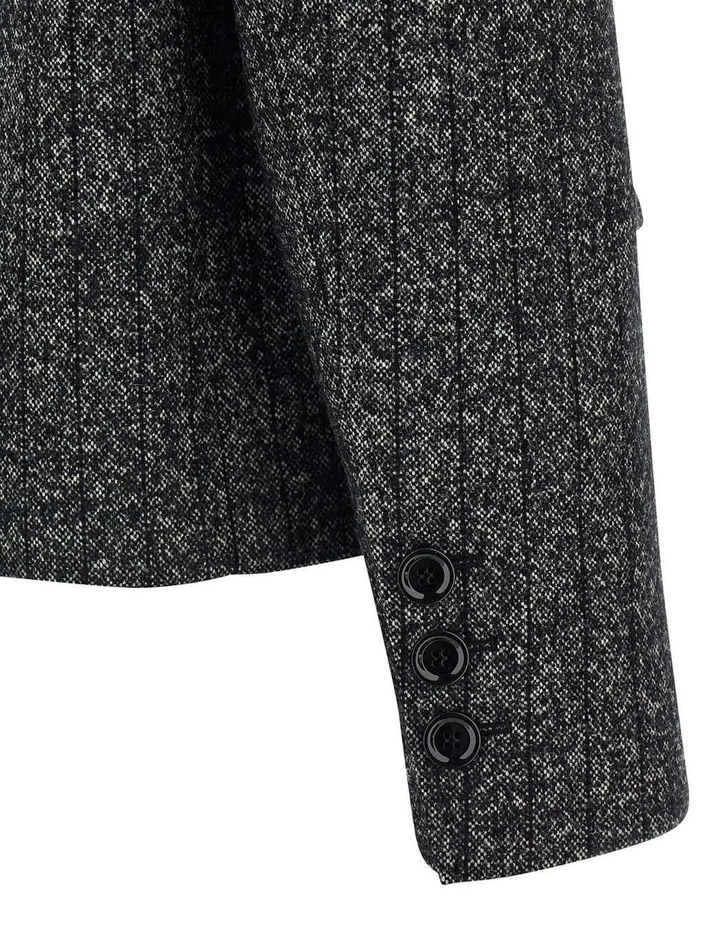 Manche boutonnée noire dun blazer bicolor en tweed gris charbon texturé dolce & gabbana en élasthanne