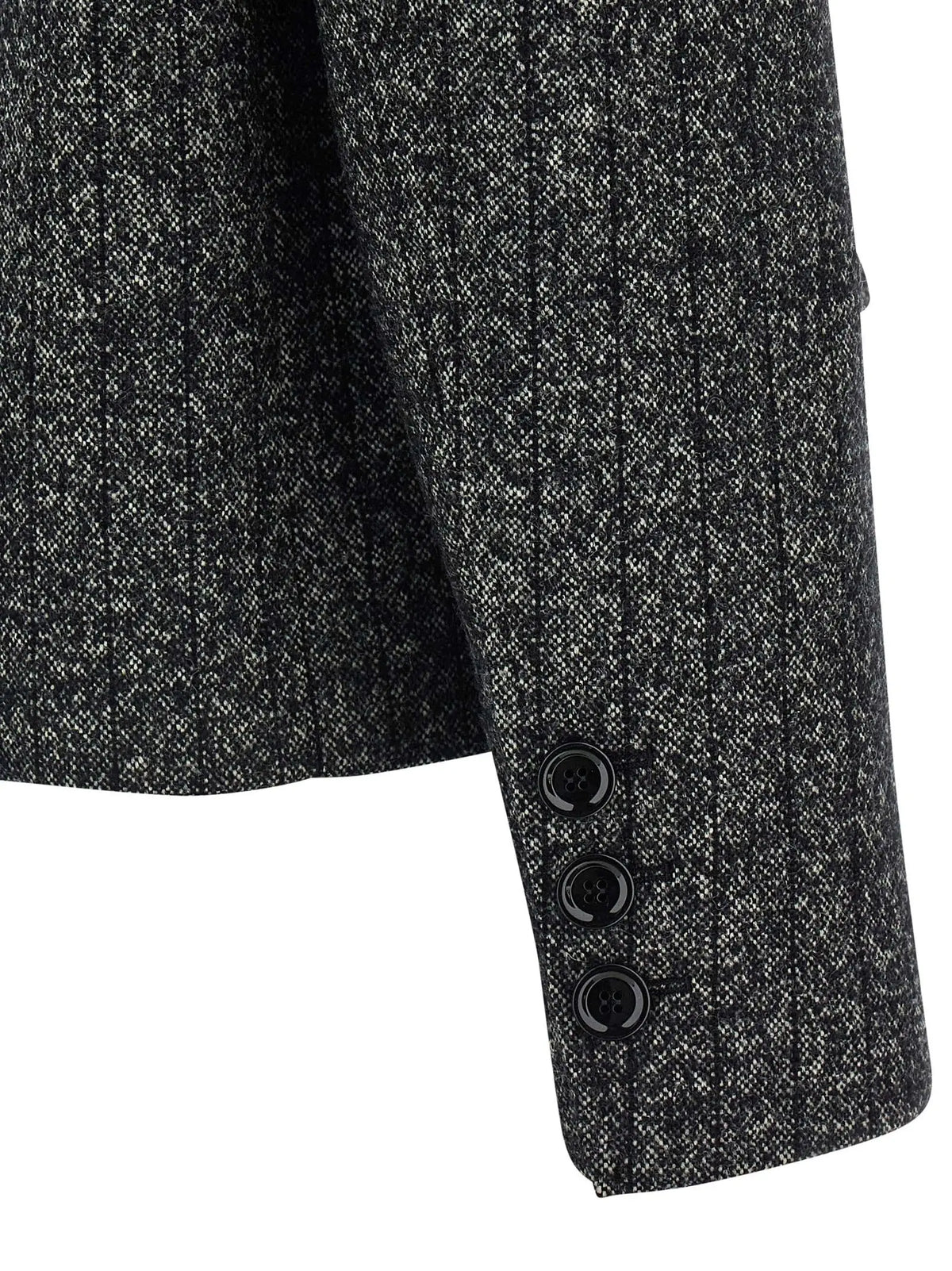Manche boutonnée noire dun blazer bicolor en tweed gris charbon texturé dolce & gabbana en élasthanne