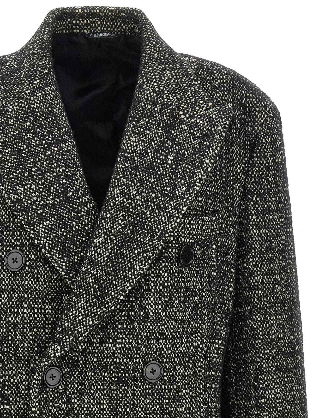 Dolce & Gabbana manteau bicolore en polyamide laine tachetée noir et blanc double boutonnage avec boutons foncés