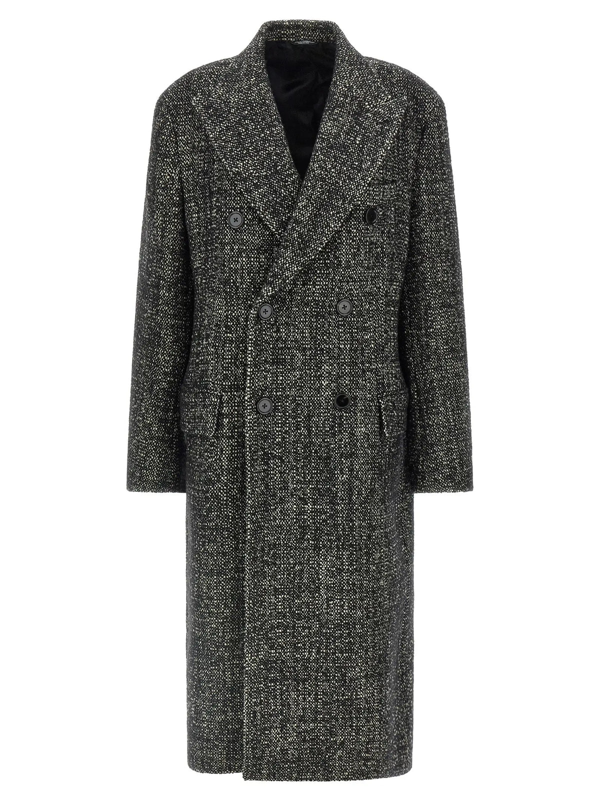 Manteau dolce & gabbana bicolor en polyamide noir et blanc avec motif chevrons et double boutonnage