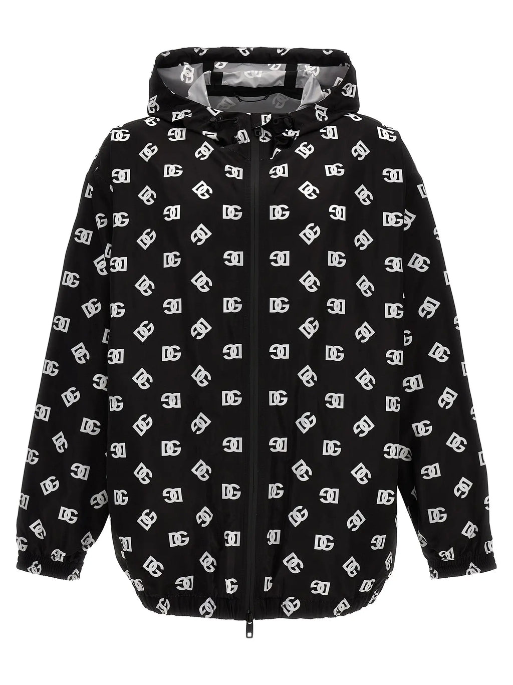 Veste à capuche noire dolce & gabbana en polyester bicolore avec imprimé logo dg blanc intégral