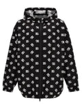Veste à capuche noire dolce & gabbana en polyester bicolore avec imprimé logo dg blanc intégral
