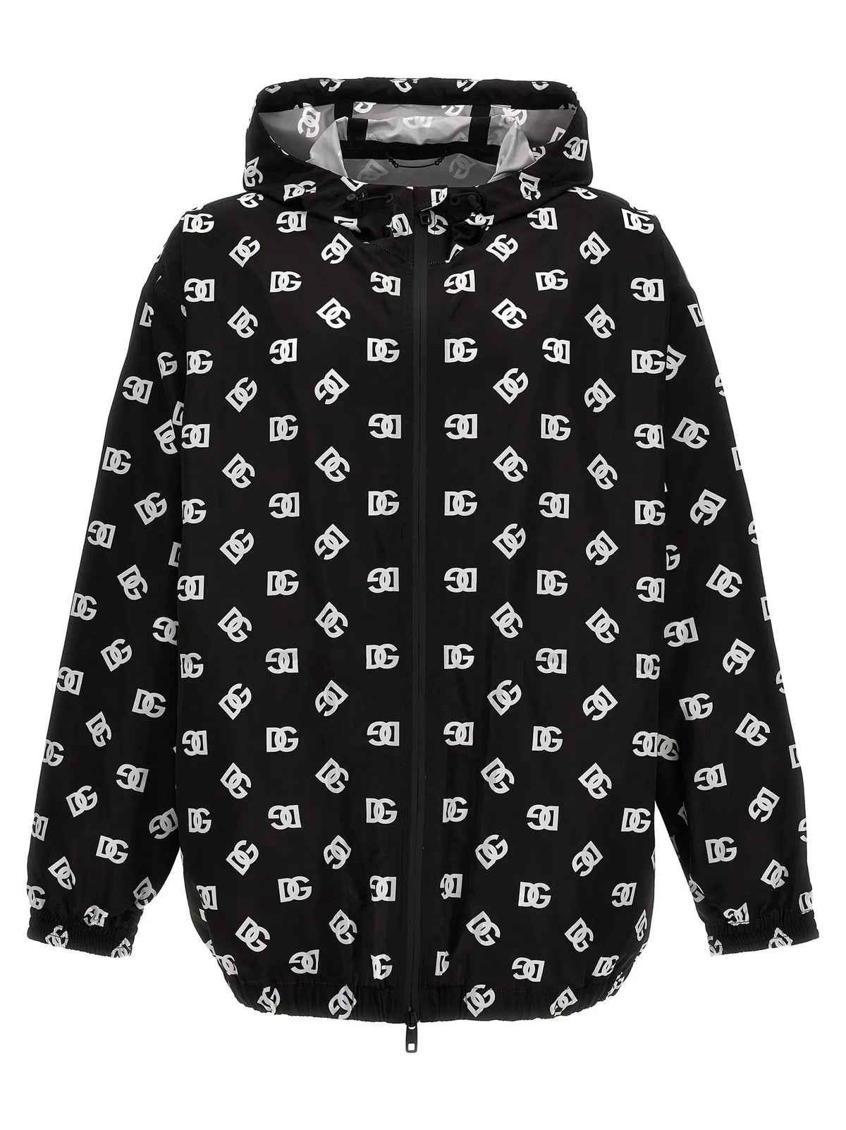 Veste à capuche noire dolce & gabbana en polyester bicolore avec imprimé logo dg blanc intégral
