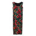 Robe longue sans manches dolce & gabbana en viscose bicolore avec imprimé grenade et feuilles sur fond vert foncé