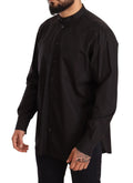 Dolce gabbana chemise formelle noire homme en coton 100 avec col officier et plis subtils aux poignets