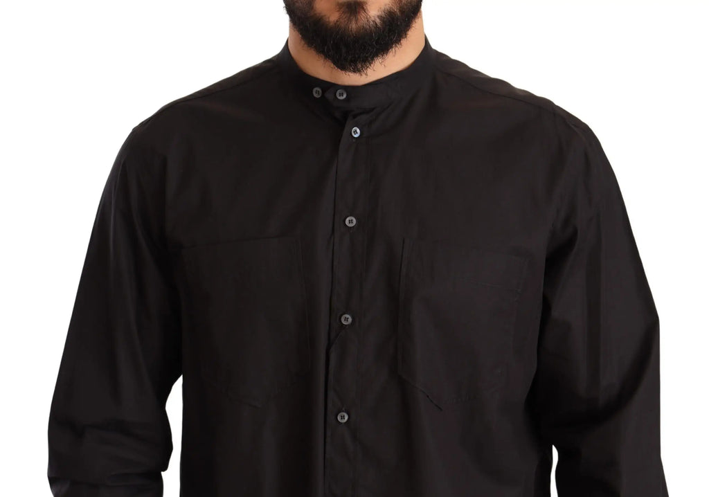 Chemise noire dolce & gabbana en coton 100% avec manches longues, col mao et deux poches poitrine formelle