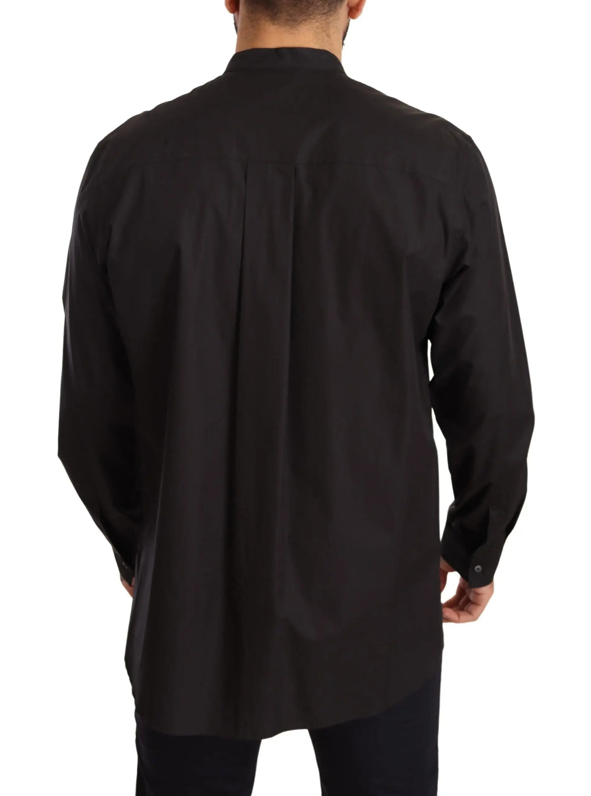Dolce & gabbana chemise formelle noire en coton 100 pour cent manches longues col montant vue de dos avec plis subtils