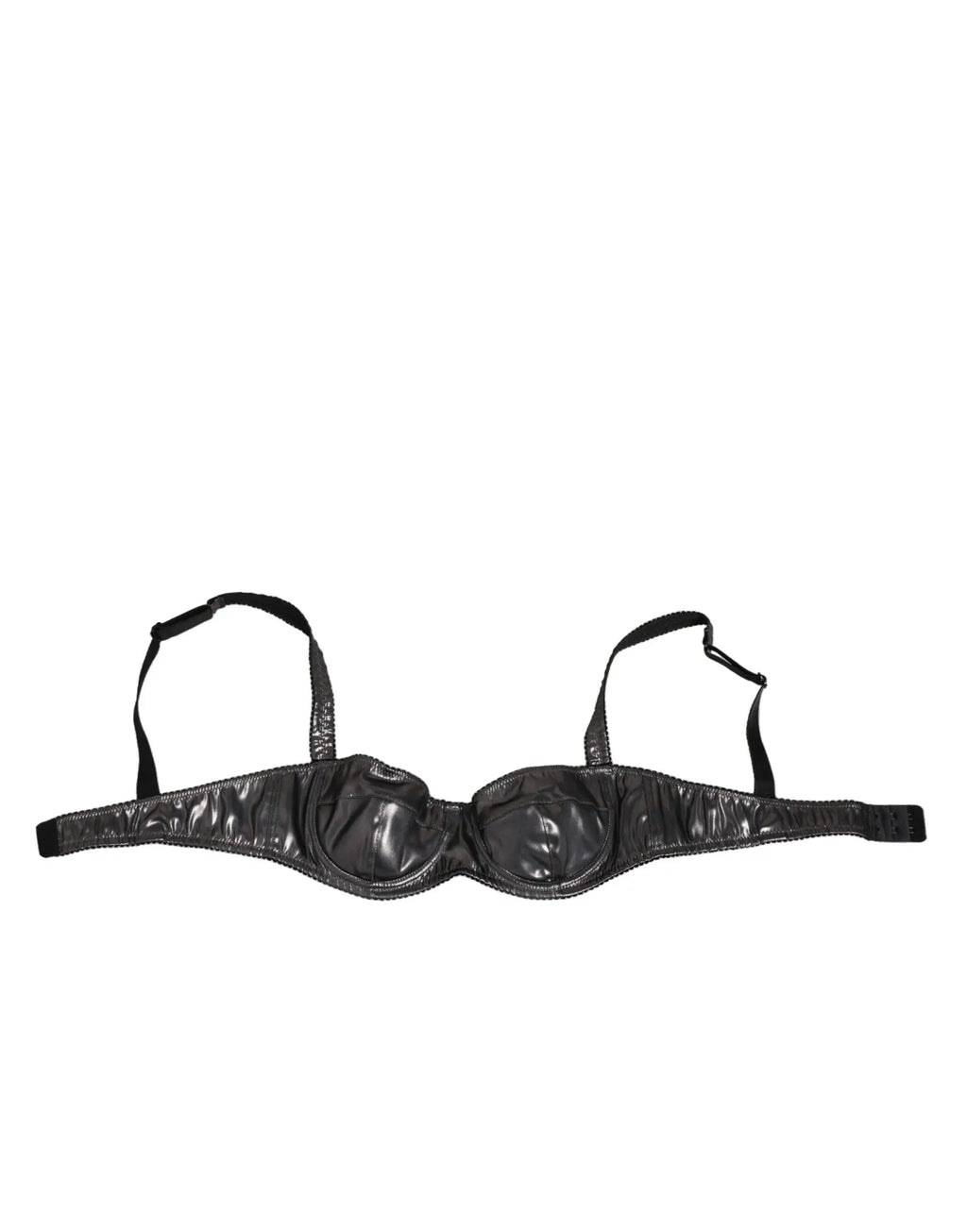 Soutien-gorge balconnet en verre noir brillant en cuir verni avec bretelles réglables de dolce & gabbana