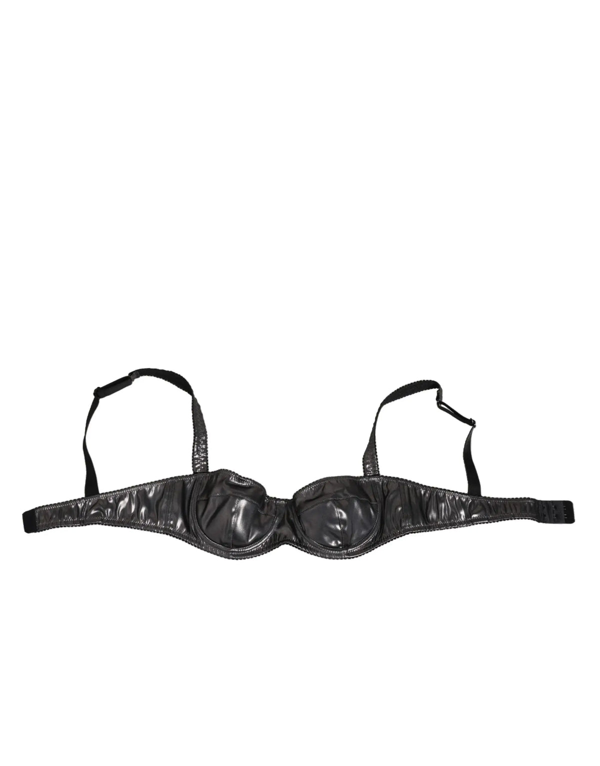 Dolce & gabbana balconette bra noir en cuir verni avec bretelles ajustables en acetate stretch