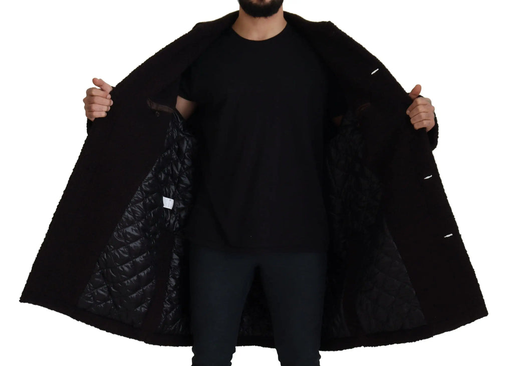 Dolce & gabbana trench coat noir en alpaga avec doublure matelassée noire en laine pour homme