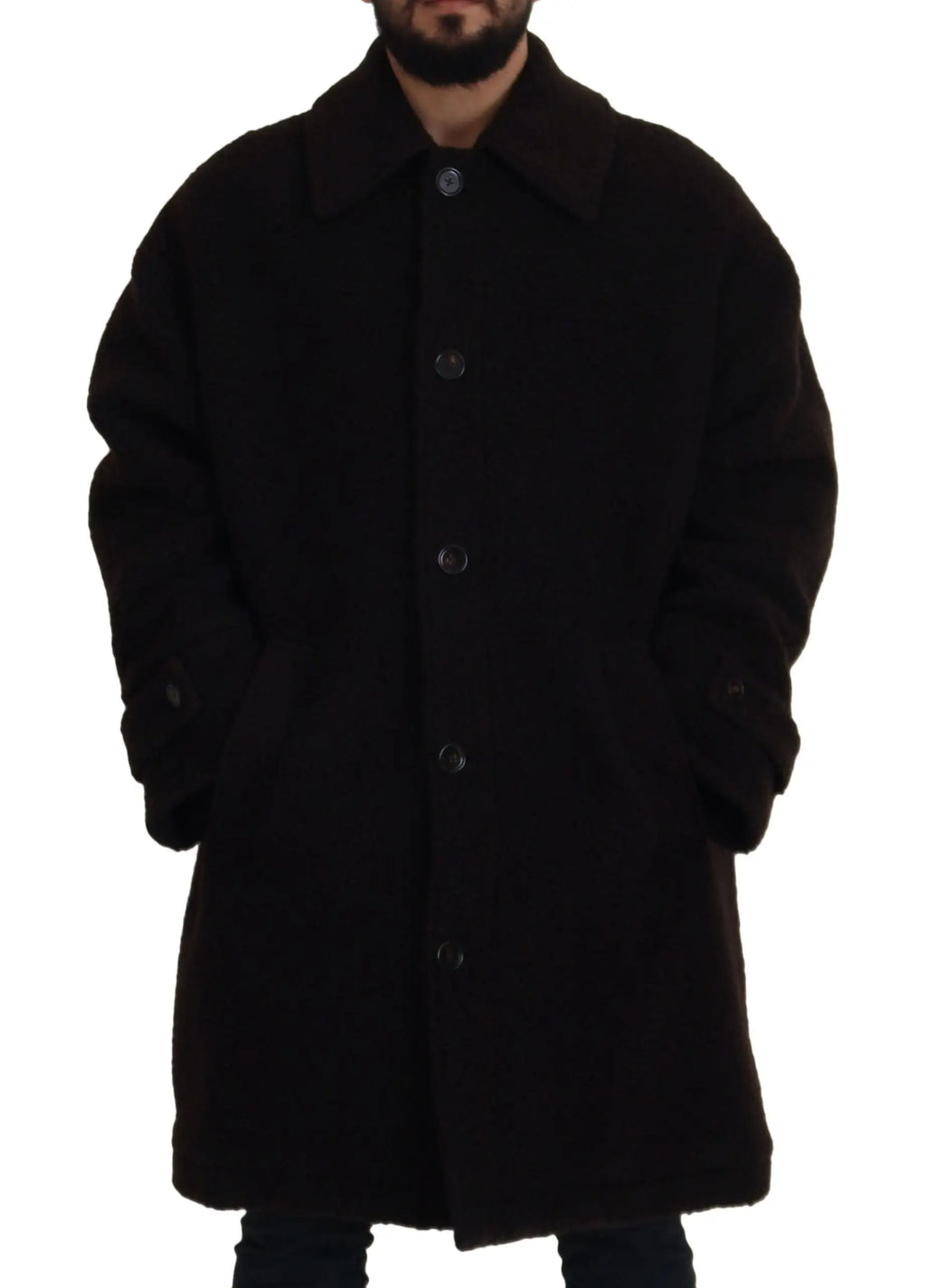 Dolce & Gabbana manteau trench en alpaga noir avec col classique et fermeture boutonnée en laine noire